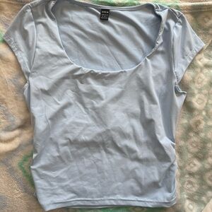 SHEIN Pale Blue Scoop Neck Cap Sleeve Top